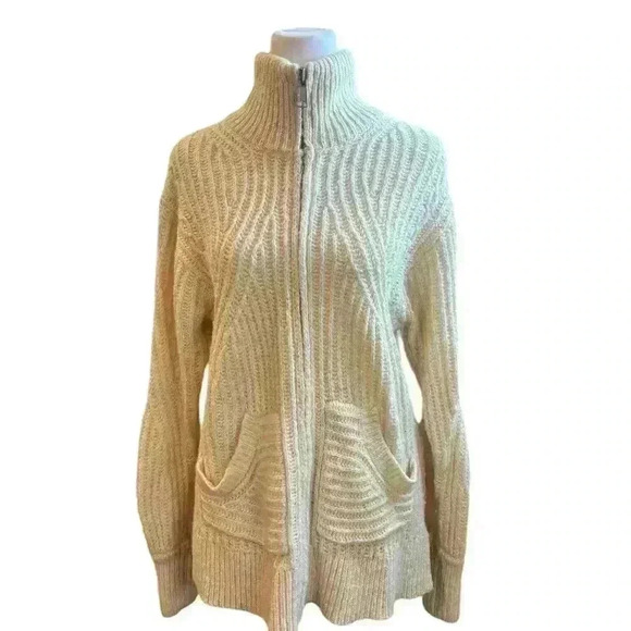 Anthropology Pilcro Sweater Wool Cotton Blend Zip Up Oversized Knit Cream XS - Picture 3 of 6